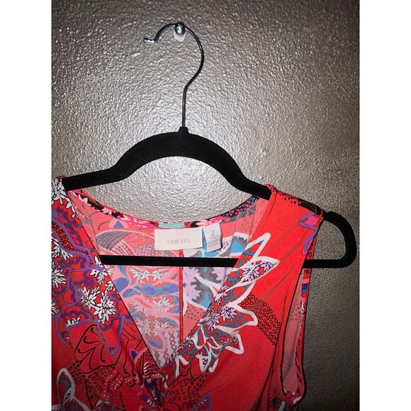 Chico’s  Red  Floral  Sleeveless  Front Twist  Jagged Hem  Maxi  Dress  Medium - Picture 4 of 9